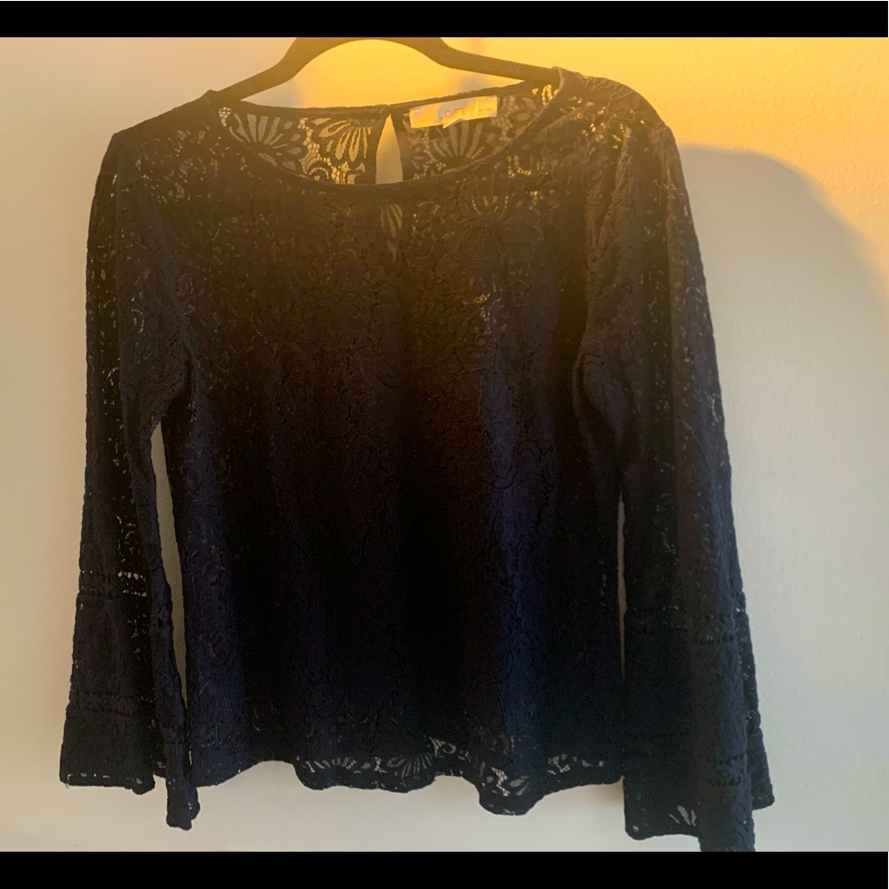 Crochet Deep Blue blouse with Flare sleeves